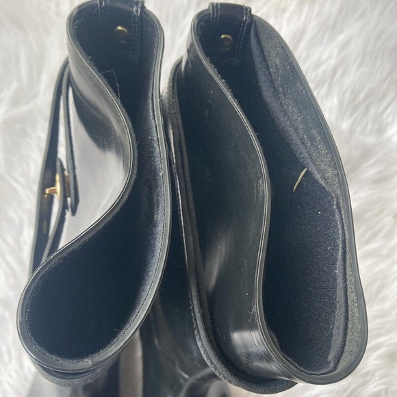 Coach Tara Women's Tall Rain Boot Sz 9B Round Toe Black Gloss Strap Casual - Picture 5 of 12